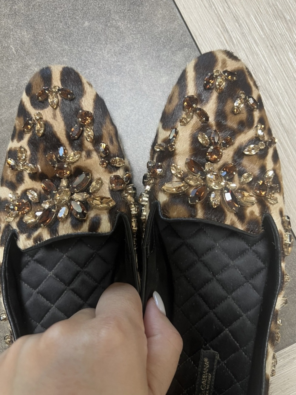 Dolce & Gabbana Leopard Print Jeweled Flats - Brown, Black, Gold - Picture 8 of 9